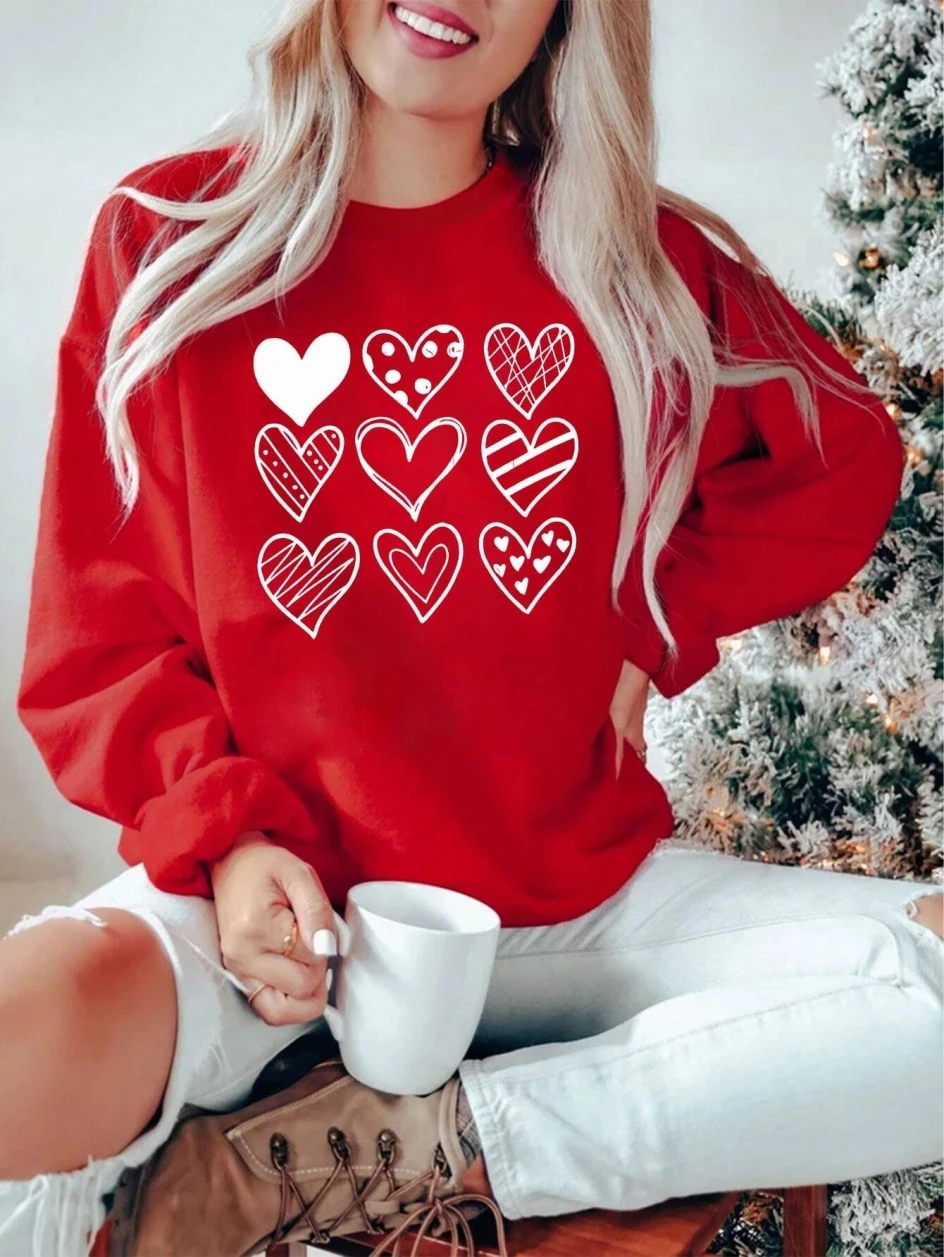 Winter Clothing Drawing - Basit Çizgiler Kalp Çizim Baskı Kadın
